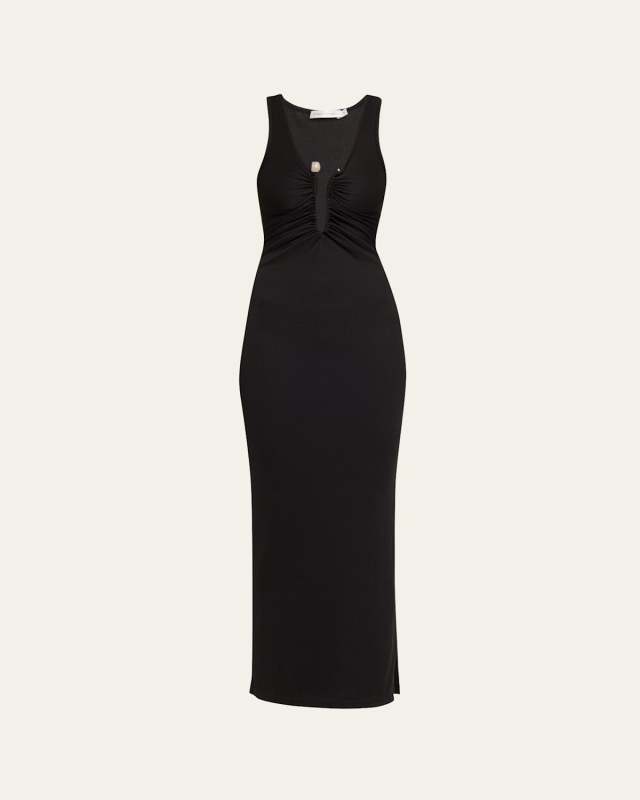 Crystal Pin Ruched Maxi Tank Dress